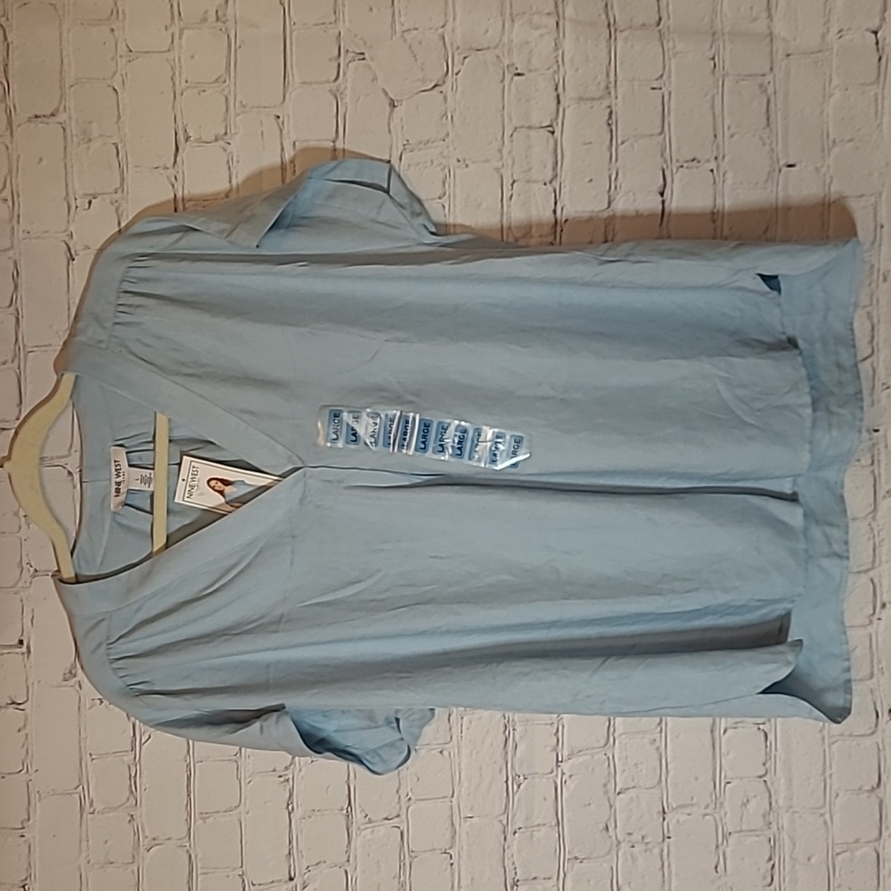 NEW Size Large Women's Blue Gray Nine West Viscose Cap Sleeve Blouse Top